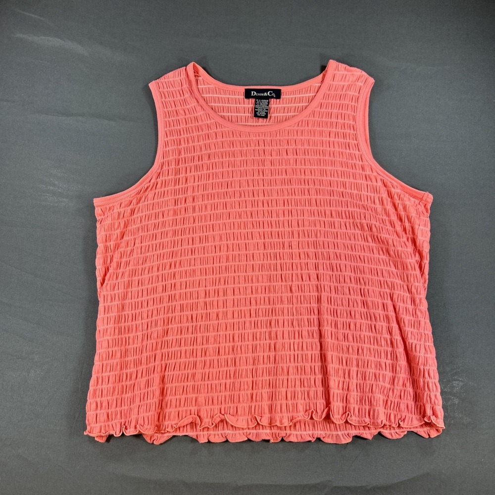 Denim & Co Coral Pink Textured Puckered Sleeveless Tank Top XL A09352